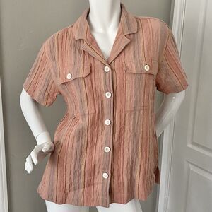 Madewell Ground Clay Stripe Stretch Cotton & Linen Camp Shirt Women’s Sz Small